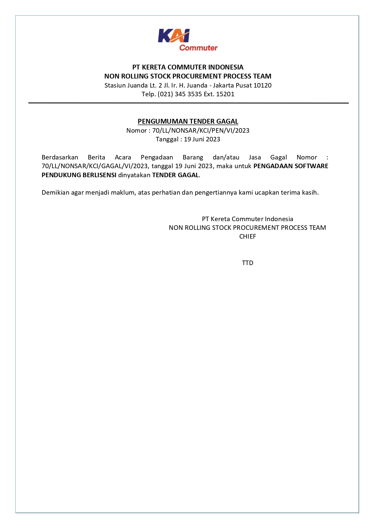 7 pengumuman tender gagal 70 pengadaan software pendukung berlisensi page 0001